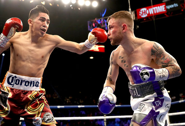 Leo Santa Cruz earned a points decision victory over Carl Frampton at the MGM Garden Arena in Las Vegas on Saturday night