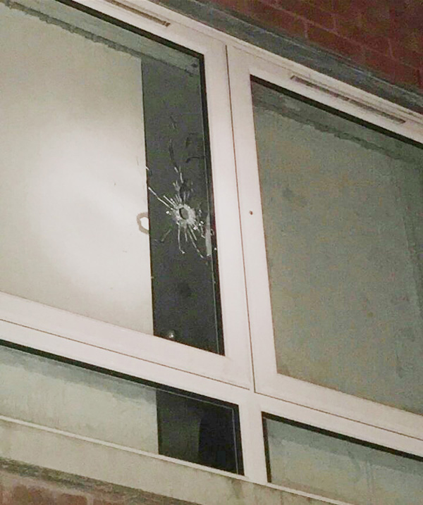The shots were fired into the flat on Sunday evening