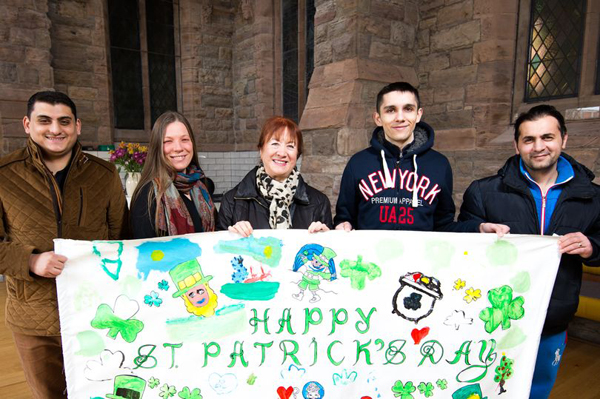 Launching the Holyland Residents’ St Patrick’s Day Spring Gathering Festival  are (from left) Nicolaei Nicola (Romanian/Roma Community Association NI),  Sophie Rasmussen (South Belfast Partnership Board), Bríd  Ruddy (College Park Avenue Residents’ Association)  and Abel Emanuel and Sandu Fechet  (Romanian/Roma Community Association NI)\n