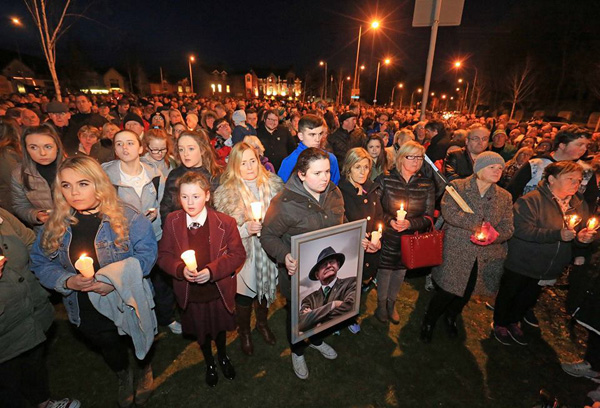 The front of the large crowd at the West Belfast tribute