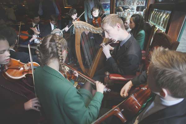 SUMMER FUN: Young musicians in the Dark Horse at the launch of the inaugural trad music school