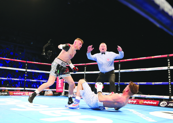 Paul Hyland Jnr sends Adam Dingsdale to the canvas for the second time on Saturday