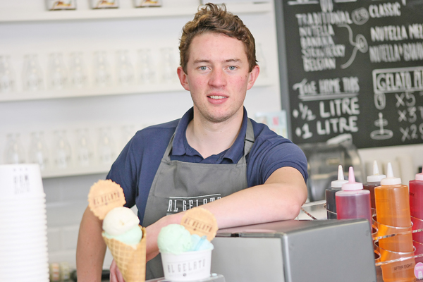 STARTING OUT: Alistair Macauley in his new shop, Al Gelato, on the Ormeau Road, where he puts his newly-learned skills to work