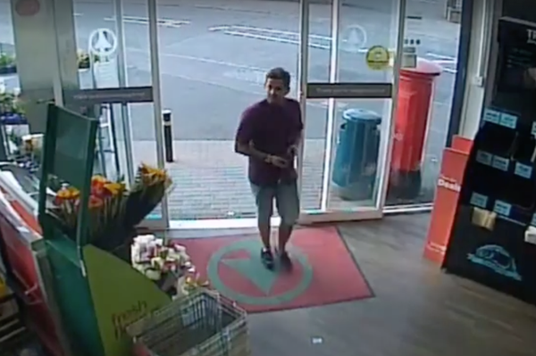 Dean McIlwaine in a Spar store in the Jordanstown area of Newtownabbey on the day he went missing (July 13)