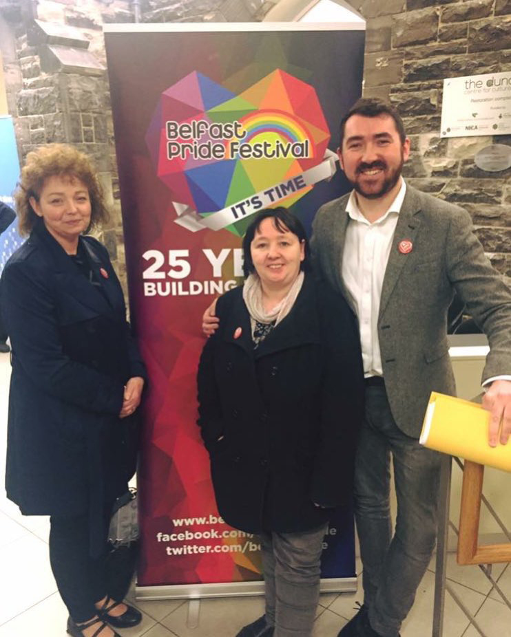 RECOGNITION: Carál Ní Chuilín, Mary Ellen Campbell and Pride board member, Dwayne Farrell