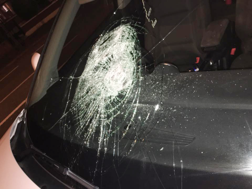 DANGER; Charlene McAdam’s car was damaged Saturday night