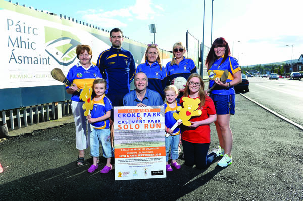 Rossa members pictured with representatives from PIPS and the Children’s Heartbeat Trust at Casement Park where the ‘Great Rossa Solo Run’ will finish this Sunday