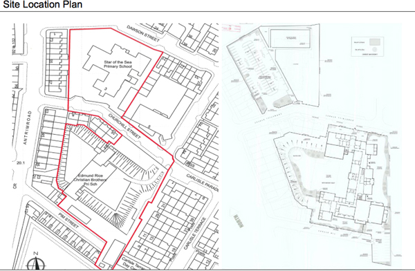 PLANS: A new school building will be located on the Pim Street site,  with a multi-use games arena, car parking and drop-off facility for the pupils across the remainder of the Churchill Street site