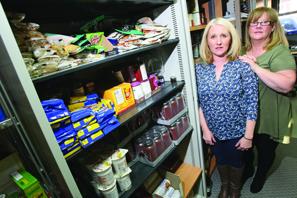 Sinead McKinley and Kathleen Kelly at the food bank in Ligoniel Improvement Association