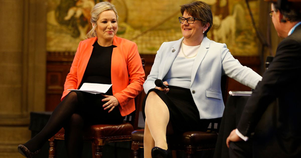 Sinn Fein leader in the North, Michelle O’Neill, and DUP leader Arlene Foster clashed at the Conservative Party conference.