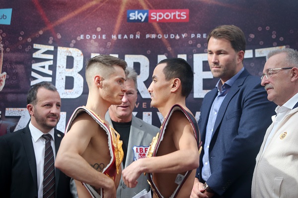 Ryan Burnett and Zhanat Zhakiyanov go head-to-head after today\'s weigh in. \n\nPicture by Jonathan Porter/Inpho