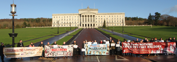 Relatives of atrocities victims at the Stormont protest
