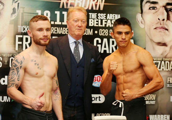 Carl Frampton, promoter Frank Warren and Horacio Garcia at today\'s weigh-in\n\nPicture by Jonathan Porter/PressEye.com
