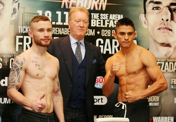  Carl Frampton, promoter Frank Warren and Horacio Garcia at today\'s weigh-in\n\nPicture by Jonathan Porter/PressEye.com