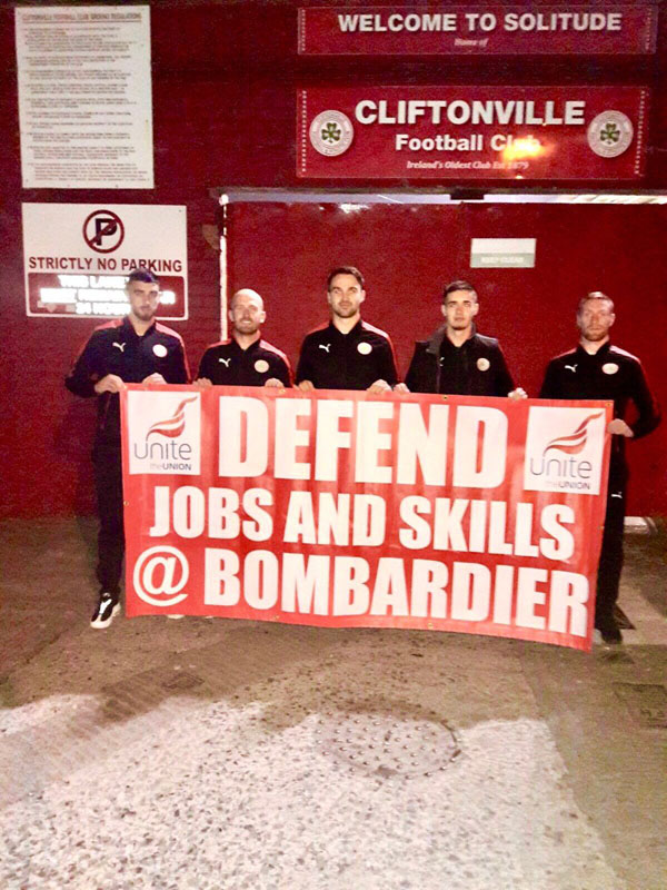 Cliftonville FC have supported Bombardier workers amid the ongoing trade row with US airline Boeing