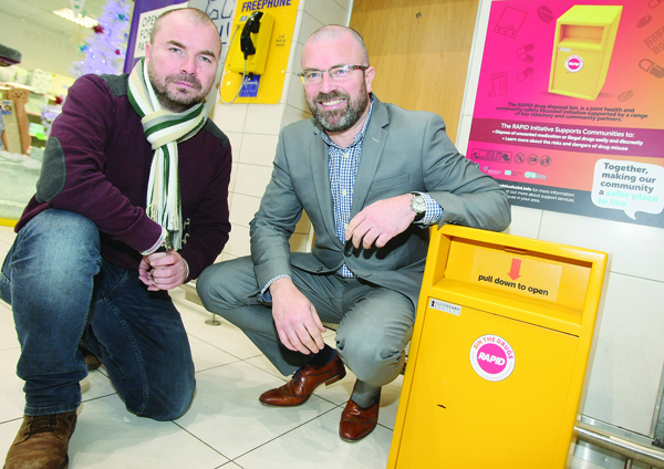 DISPOSED: Fra Stone of the Falls Community Council and Kennedy Centre manager John Jones welcome the news that more people are disposing of prescription or illegal drugs in the collection bin