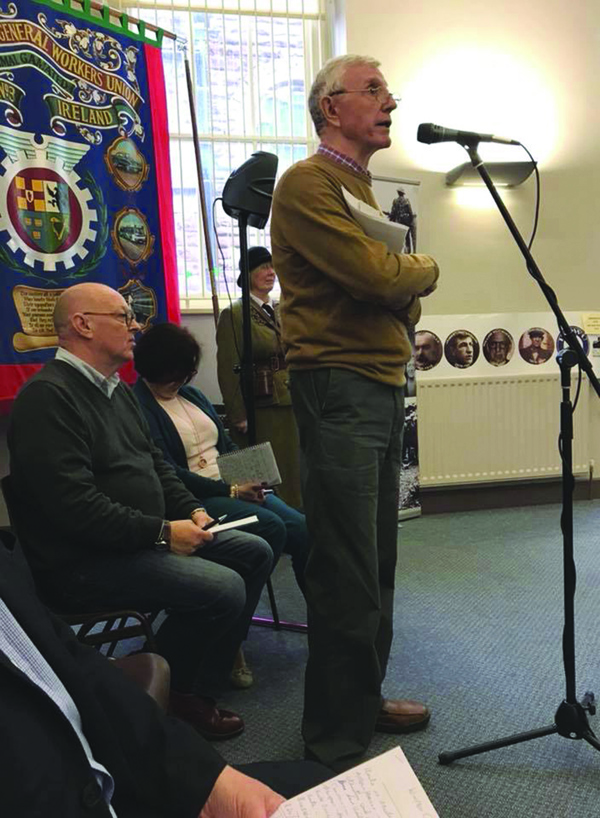 Liam McBrinn from SHIP launches the Winifred Carney memorial coin