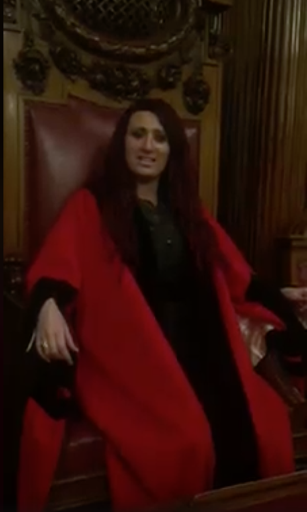 Deputy leader of Britain First, Jayda Fransen in the Lord Mayor’s chair in Belfast City Hall Council chamber