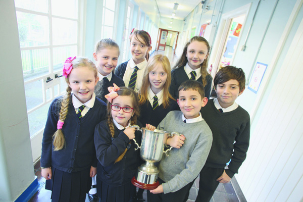 Pupils from Cliftonville Integrated Primary School who combined with Mercy PS to win the ‘George Mitchell Award’ for the most captivating performance at the FISCA gala competition