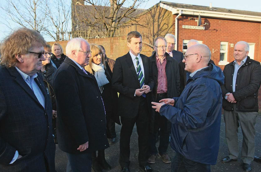 VISIT: Speaking to the TDs and senators, including Senator Frances Black, is community worker Ian McLoughlin, with Dr Alan Largey of Cooperation Ireland, left