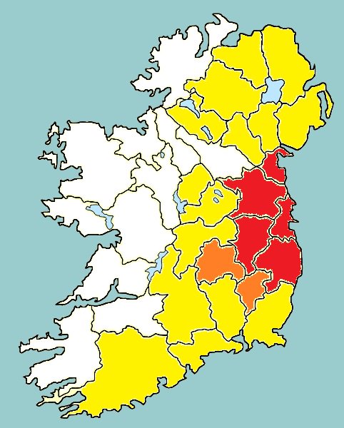 A yellow weather warning has been issued for the North