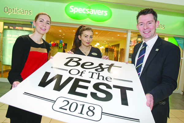 BEST OF THE WEST 2018: Specsavers (Park Centre) director Matthew McKenny and staff member Zoi Bantouna with Sinead McKee of the Belfast Media Group\nDetails of this year\'s shortlist will be available in this week\'s Andersonstown News. On sale tonight!\n