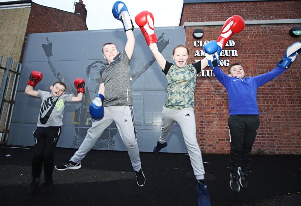 Enjoying the good weather and the start of spring at Clonard Amateuri Boxing Club are Ethan Andrews, Eoin Monaghan, Magy Muckian and James Doran