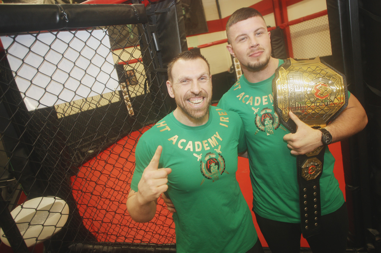 MMA fighter Karl Moore at the Fight Academy with the title belt he won earlier this month in Dublin. Fight Academy are also nominated for BOTW Liam Shannon