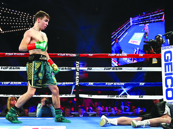 KNOCKDOWN: Michael Conlan knocked down David Berna twice during the fight\n