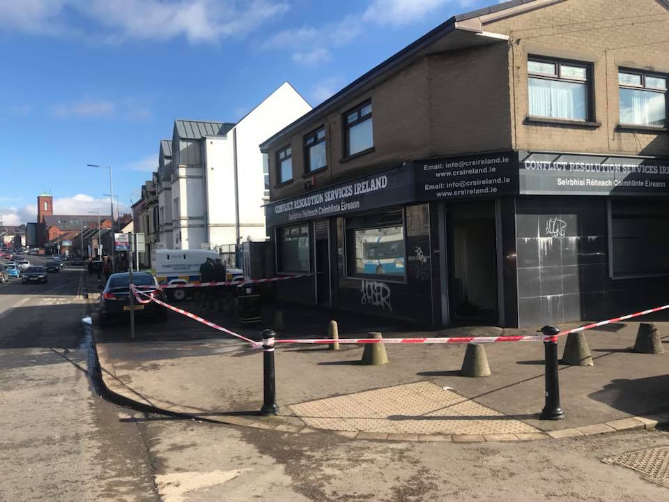 ATTACK: Police believe a petrol bomb type device was thrown into the doorway of the building 