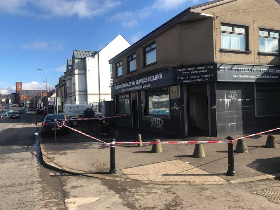 ATTACK: Police believe a petrol bomb type device was thrown into the doorway of the building