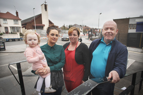 HIT HARD: Aisling Cahill of Little Plate, Shauna Harpenson, Smyth’s Bakery, and Martin McCormick, MACS Frozen Foods, are feeling the pinch as the BRT roadworks continue to restrict access to their businesses