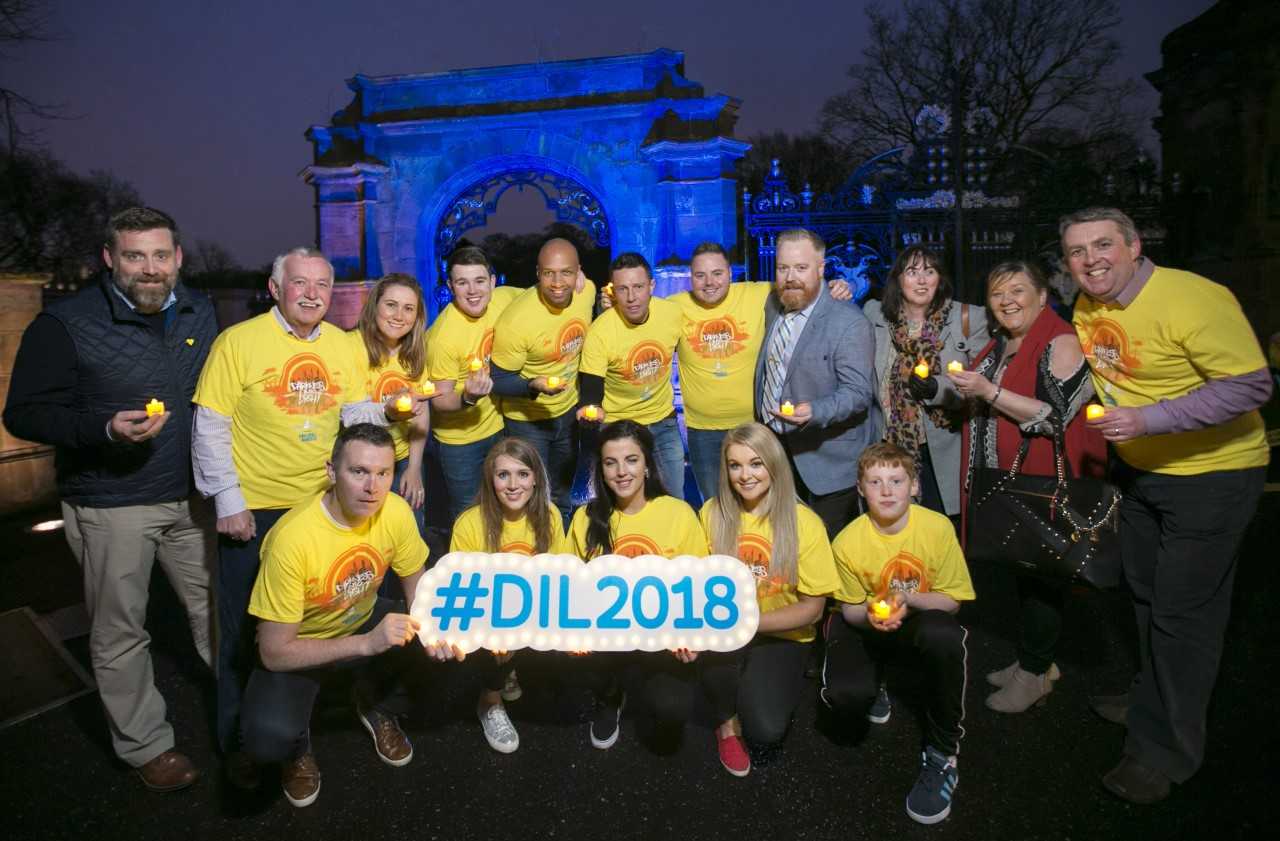 TOGETHER: Hannahstown Darkness Into Light committee members join Jamie-Lee O\'Donnell from Derry Girls, sporting legend Oisin McConville, Q Radio presenters, Annette Kelly from Little Penny Thoughts and mental health nurse and blogger, Judy from French Grey Lifestyle, Kevin Caldwell of Electric Ireland, who are urging the people to walk from Darkness Into Light