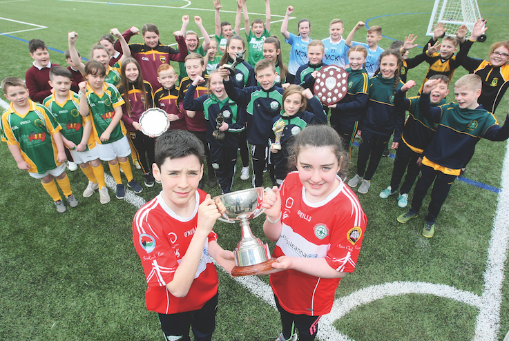 The launch of the Liam Murray Cup in Coláiste Feirste with Liam and Amy Murray, along with the pupils from Irish medium schools, who will be competing in this year’s competition, which starts today, Friday