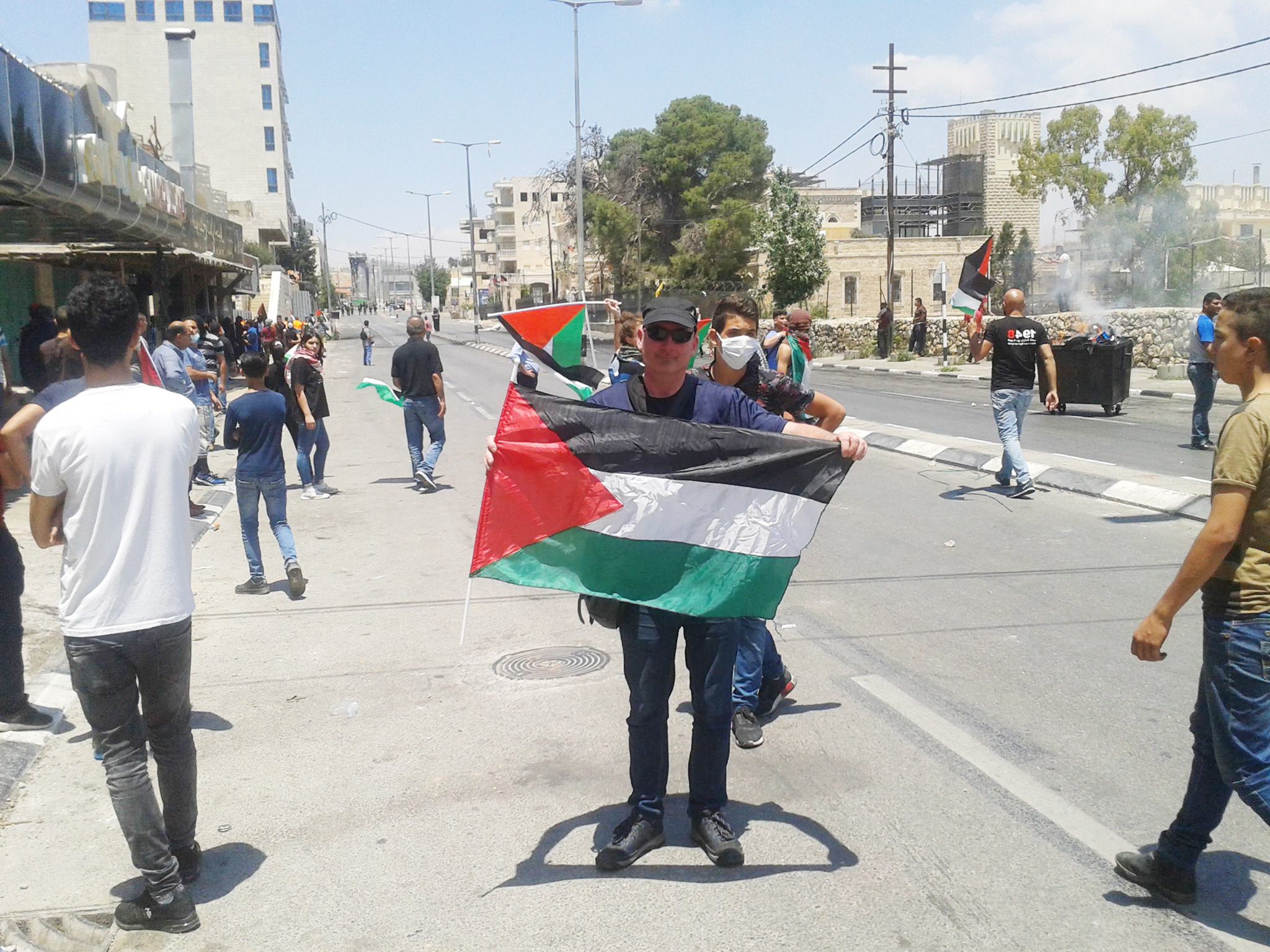 UP CLOSE: Fra Hughes at the protest near Bethlehem during a week of violence