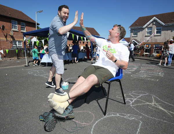 White Rise, The Big Walk, Michael Conlon finishes his walking challenge, coming home to the Big Lunch for friends, family and neighbours. pictured: Michael celebrates with his husband Gerard O\'Donnell 