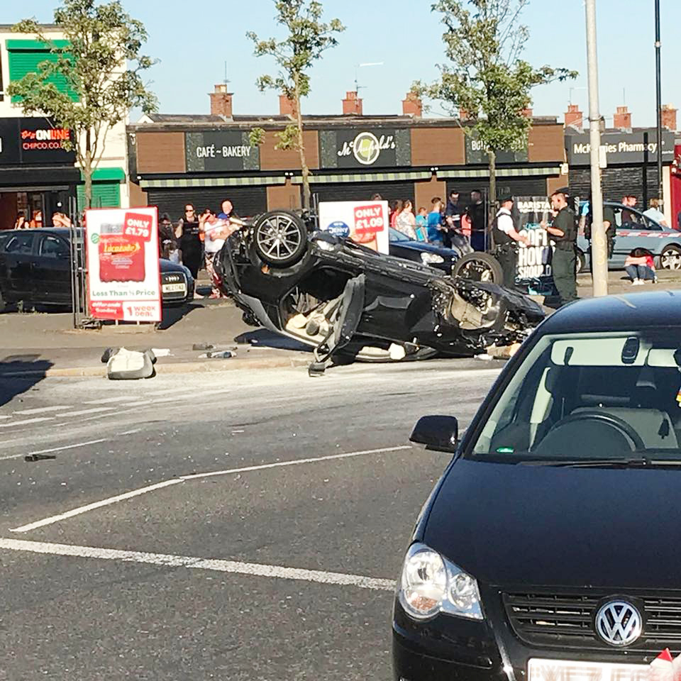The scene at Ardoyne shops after a stolen car went out of control 