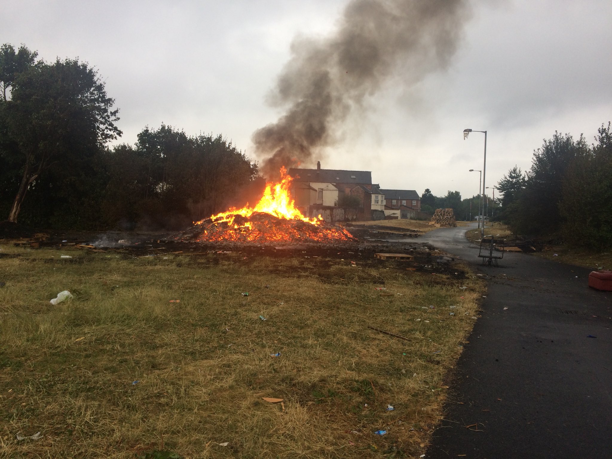 The bonfire at Bloomfield Walkway in East Belfast was set alight in the early hours of Wednesday morning