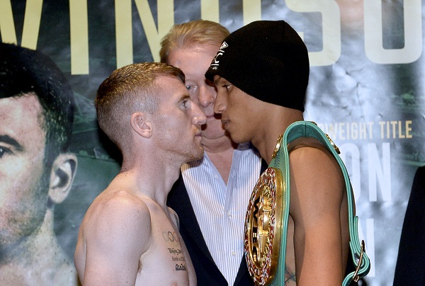 Paddy Barnes and Cristofer Rosales go head-to-head at today\'s weigh-in at the Europa Hotel\n Mandatory Credit: Stephen Hamilton -Presseye