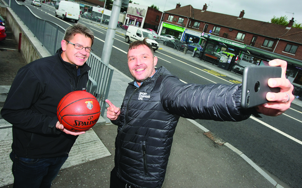 Gareth Maguire and Marc Mulholland getting ready for the Belfast Classic Basketball Hall of Fame in association with Sport Changes Life which will be held at the SSE Arena Belfast from Thursday 29th November to Saturday 1st December 