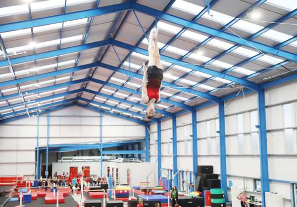 Trampolinist Ryan Devine almost hits the roof at the Flight Gymnastics Academy in Glengormley