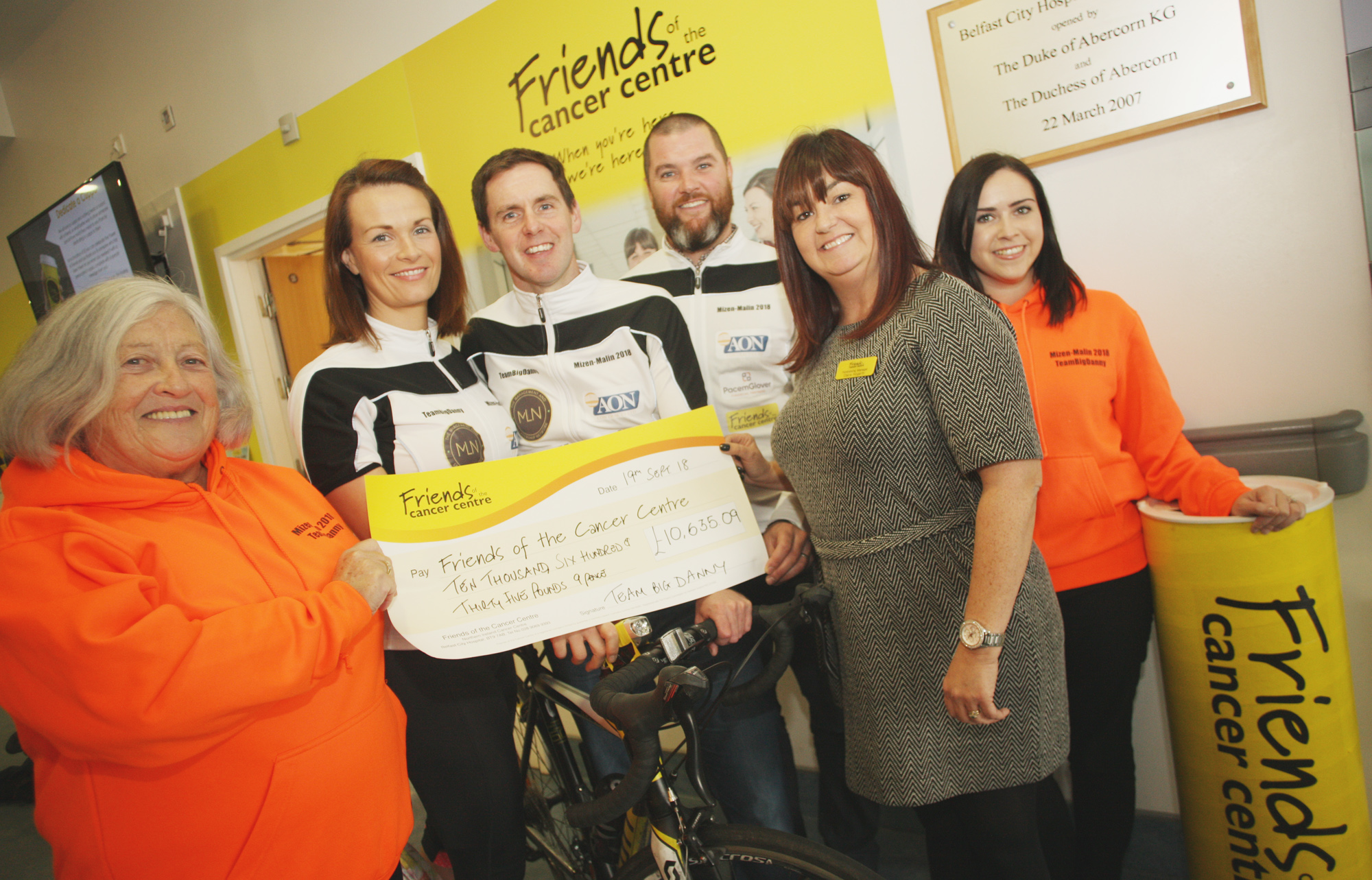 BIG HEARTS: Pat Gallagher, Caitriona and Kevin Kelly, Brian Rainey and Lizzy Crossan with Friends of the Cancer Centre fundraser Claire Hogarth at the City Hospital
