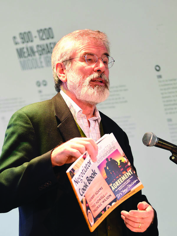Gerry Adams launching his book at Cultúrlann, The Negotiator\'s Cook Book