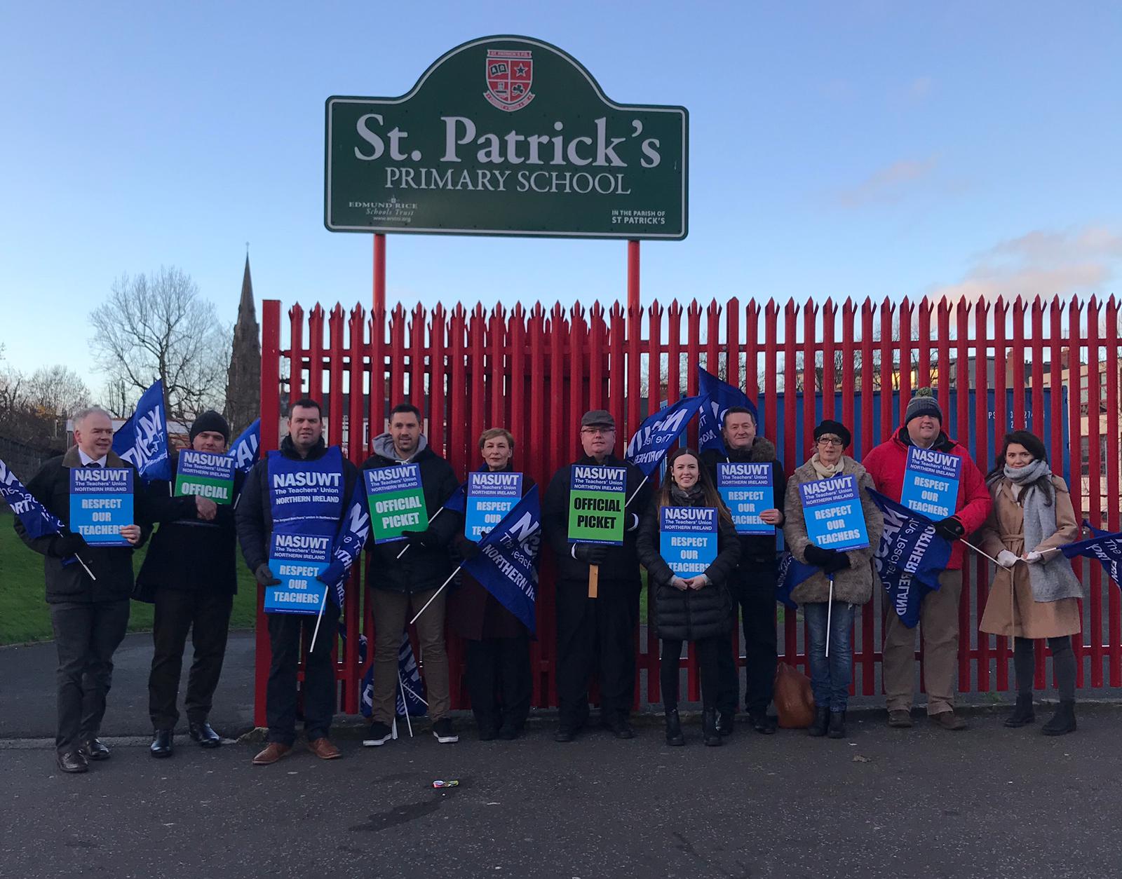 NASUWT union members at St Patrick’s Primary School on Tuesday