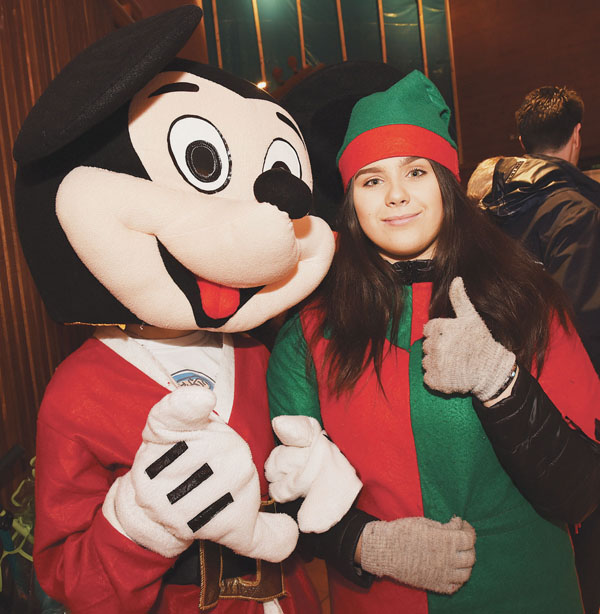 Meabh Burns with Mickey Mouse at the Colin Town Square Christmas lights switch-on