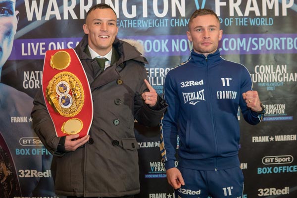 Carl Frampton and IBF featherweight champion, Josh Warrington at yesterday’s final press conference in Manchester