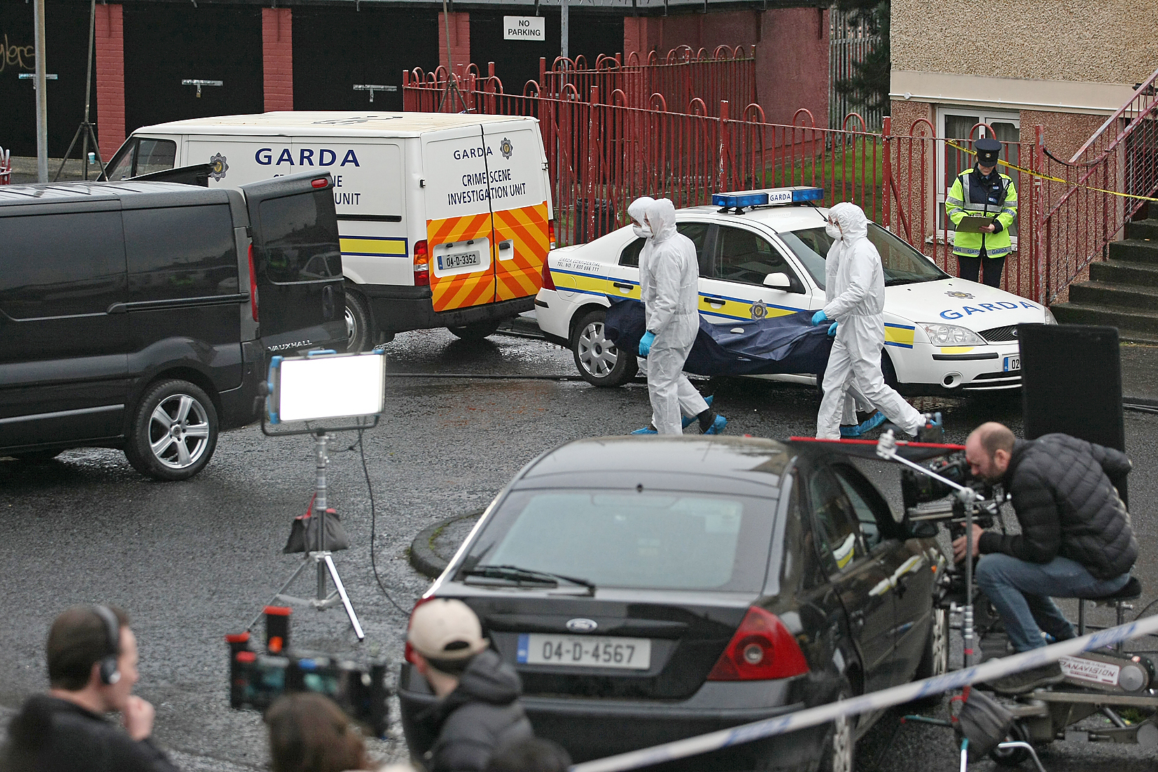 A scene from the true life drama series \'Dublin Murders\' being filmed in Corrib Avenue, Lenadoon