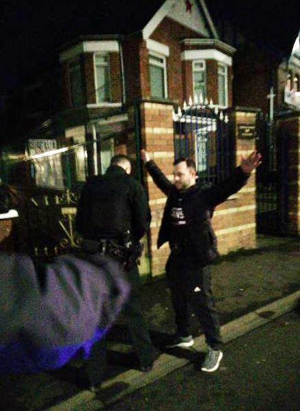 SEARCH: IRSP activist Michael Kelly being searched by the PSNI earlier this month\n\n