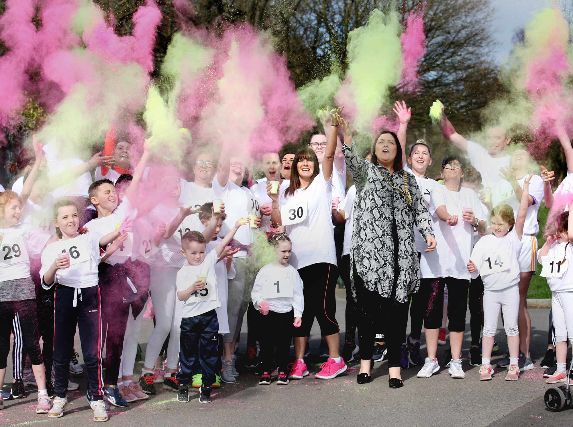 Belfast Lord Mayor Deirdre Hargey gets the Falls Park Colour Run under way on Saturday