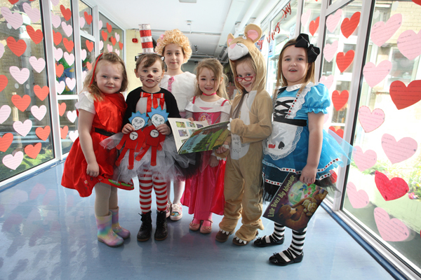 World Book Day at Mercy Primary School with P1\'s Molly, Aoife,  Jodie, Darcy, Lucy and Kieva